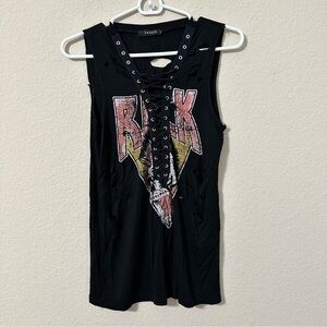 Papaya Tank Top Rock T-Shirt Distressed Lace Up Shirt Metal Concert Retro